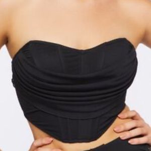 Draped Bustier Crop Top Black